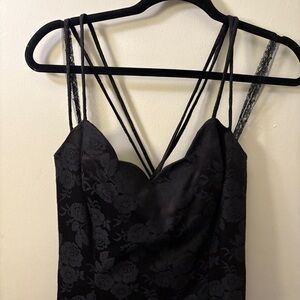 Vintage Black Midi Dress Spaghetti Strap Cocktail